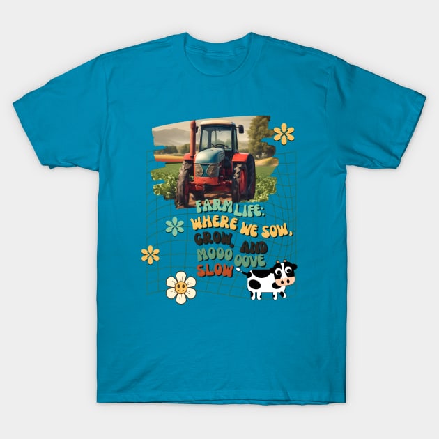 Country Life with Vintage Land Tractor T-Shirt by RetroColors